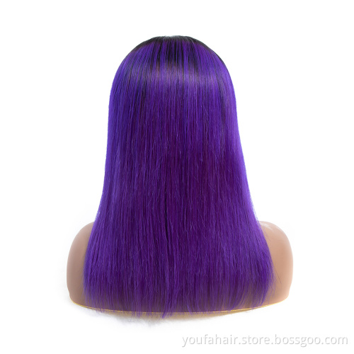 Top 12A Brazilian Virgin 100% Human Hair 4x4 HD Lace Closure Wigs Raw Hair Ombre Color 1b/purple Transparent Lace Frontal Wig